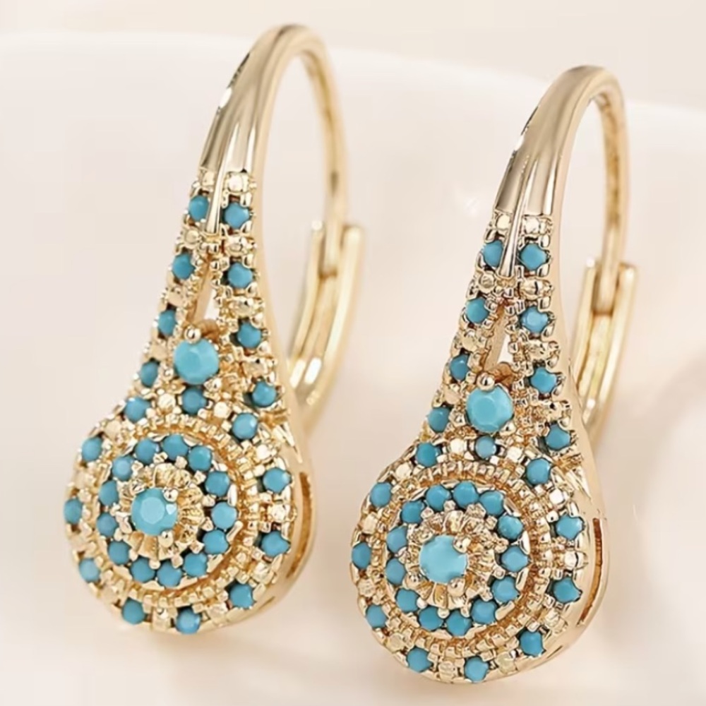 18k Gold Plated and Turquoise Pave’ Crystal Drop Earrings